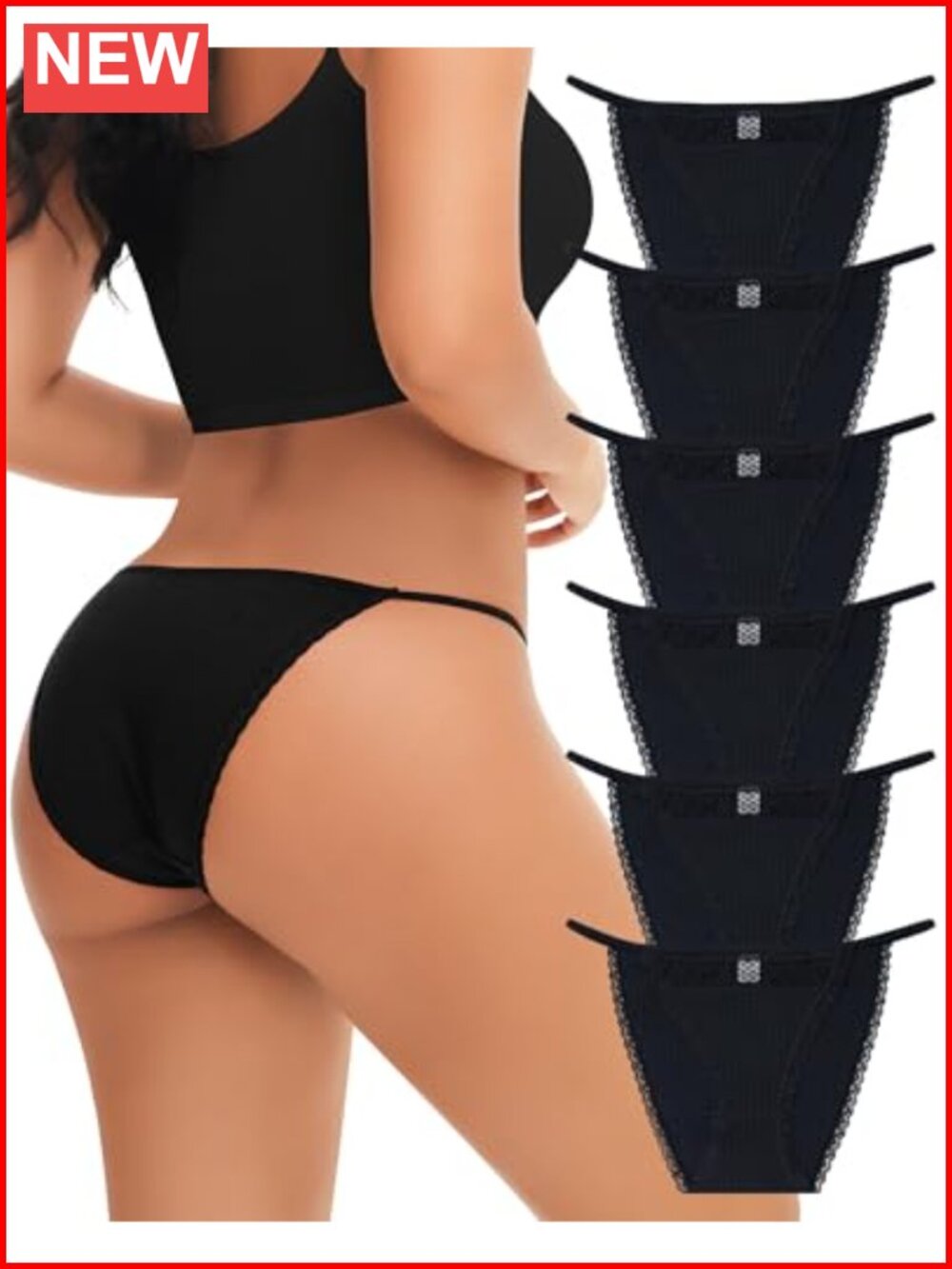 Women's Lace Cut Out String Bikini Panties 95% Cotton 5% Spandex